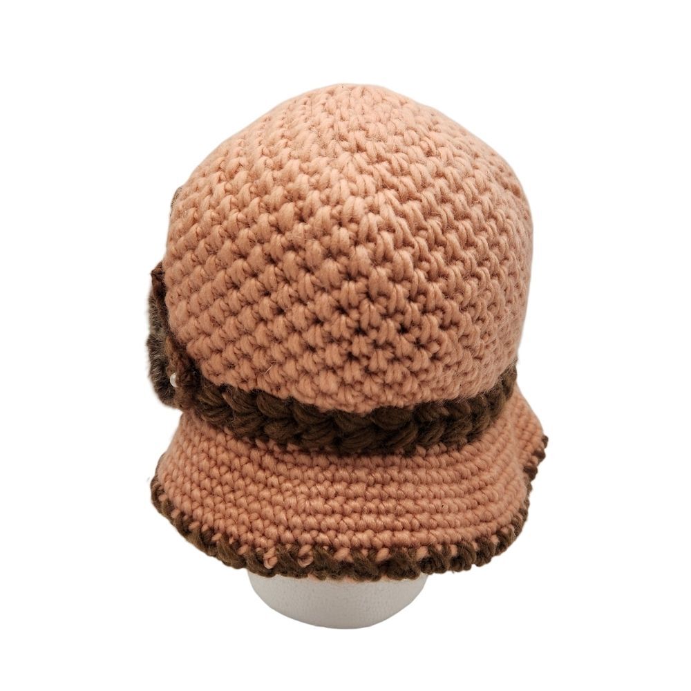 Vintage Style Handmade Crochet Knit Cloche Hat Fur Pearl Floral Detail S/M - Picture 4 of 8